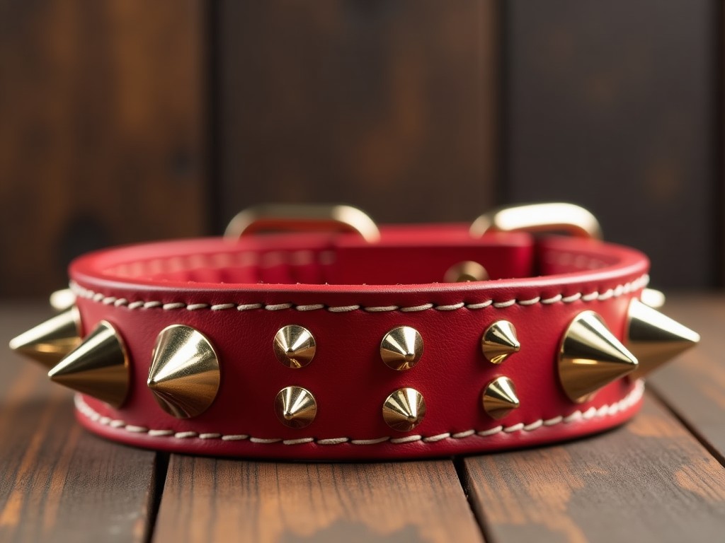 B2B Red Leather Spiked Dog Collar Company