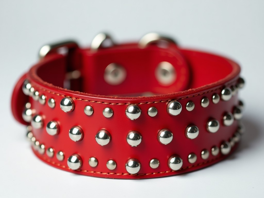 B2B Red Leather Studded Dog Collar