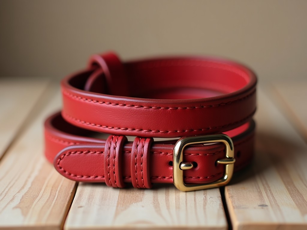 B2B Red Rolled Leather Dog Collar