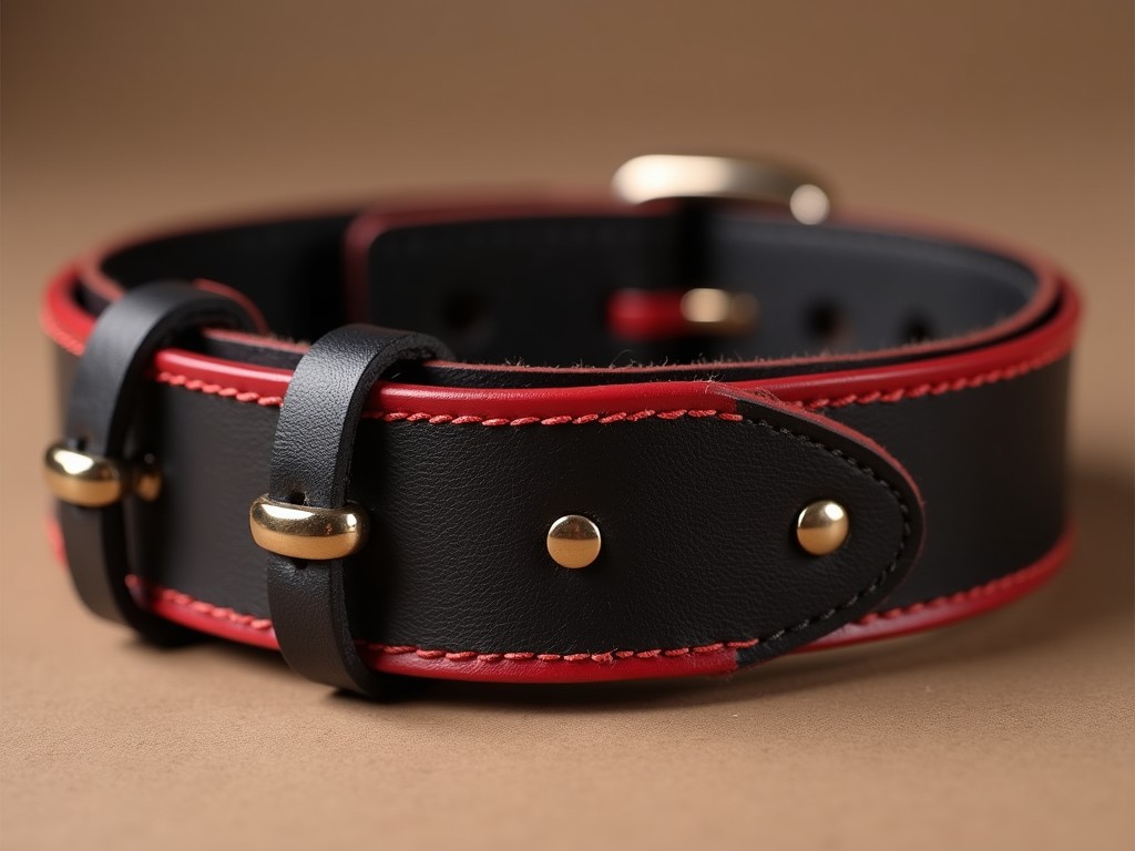 Black And Red Leather Dog Collar Exporter