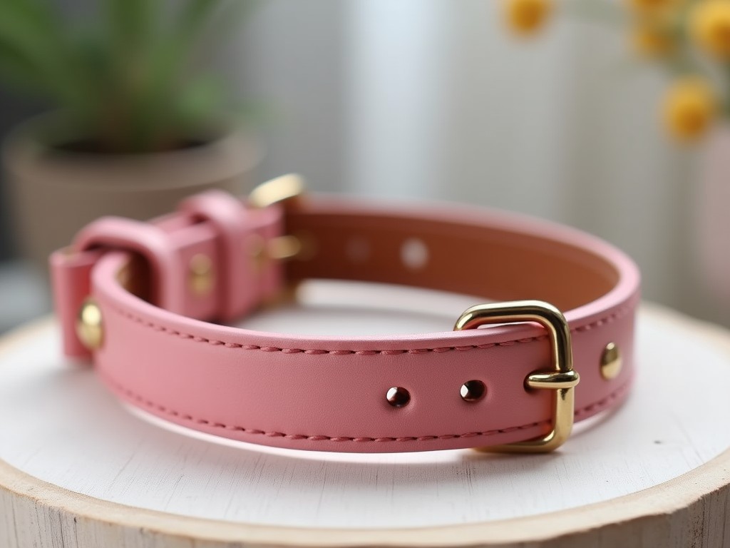 China Pink Leather Collar For Dogs