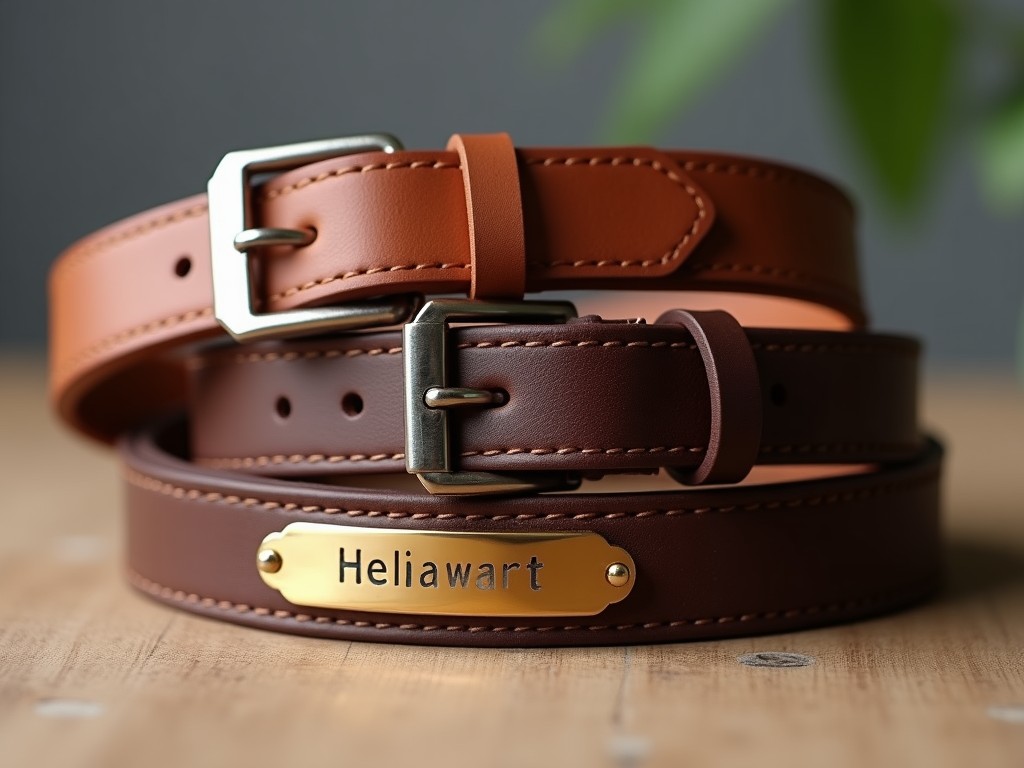 Custom Rolled Leather Dog Collars With Nameplate