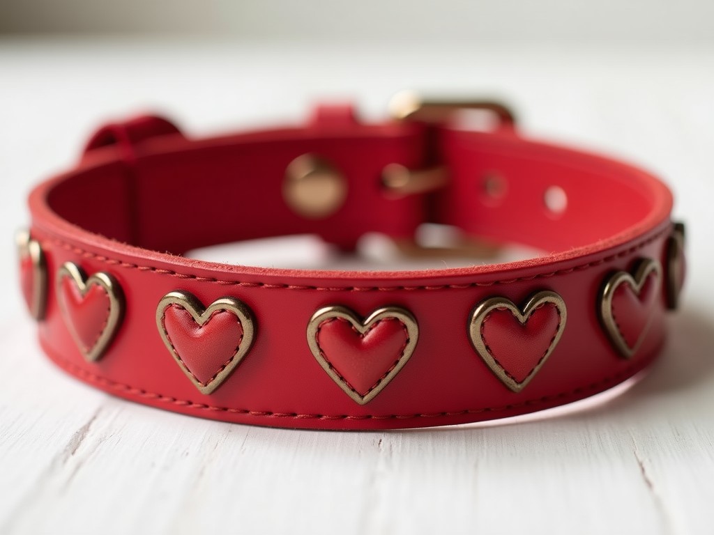 Oem Red Leather Dog Collar With Hearts