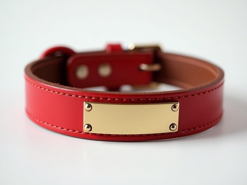 Oem Red Leather Dog Collar With Nameplate
